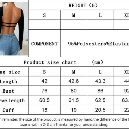 Women's Crew Neck Open Back Long Sleeve Crop Tops Backless Going Out T Shirt