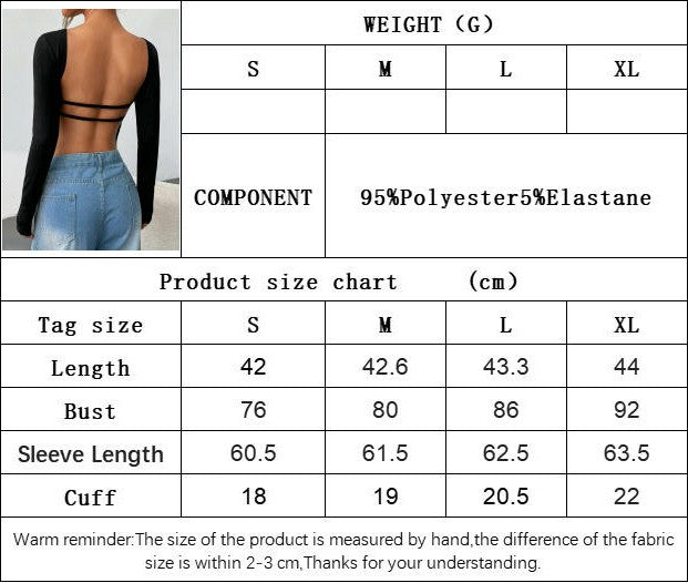 Women's Crew Neck Open Back Long Sleeve Crop Tops Backless Going Out T Shirt
