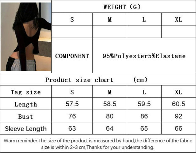 Women Sexy Backless Long Sleeve Crop Top Slim Fit Crewneck Going Out T-Shirt