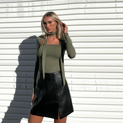 Women's Sexy Slim Fit Square Neck Long Sleeve Going Out T Shirt Crop Top