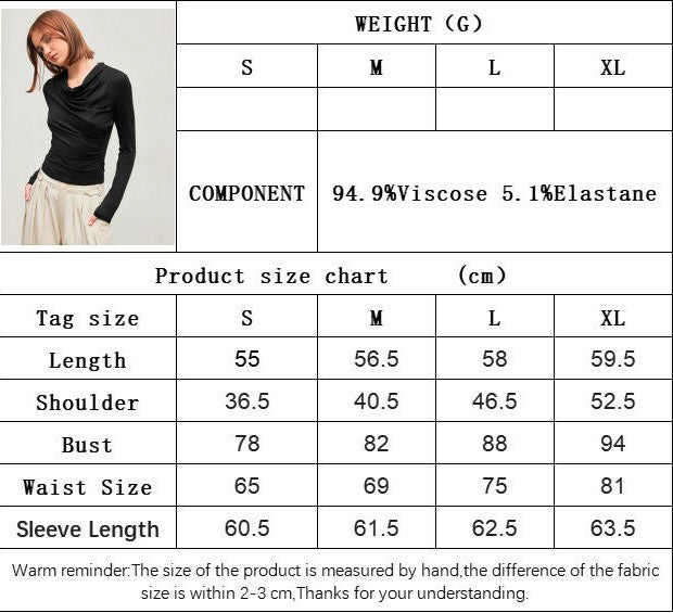 Women's Ruched Cowl Neck Long Sleeve T Shirt Casual Slim Fit Tee Tops