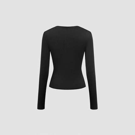 Women's Ruched Cowl Neck Long Sleeve T Shirt Casual Slim Fit Tee Tops