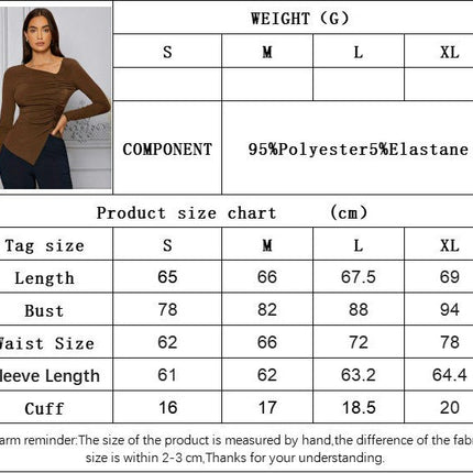 Women's Asymmetric Neck Crop Top Long Sleeve Ruched Slim Fit T-Shirt