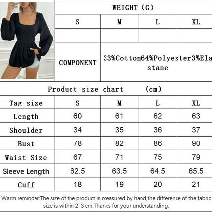 Women Puff Long Sleeve Shirts Square Neck Casual Babydoll Tunic Tops