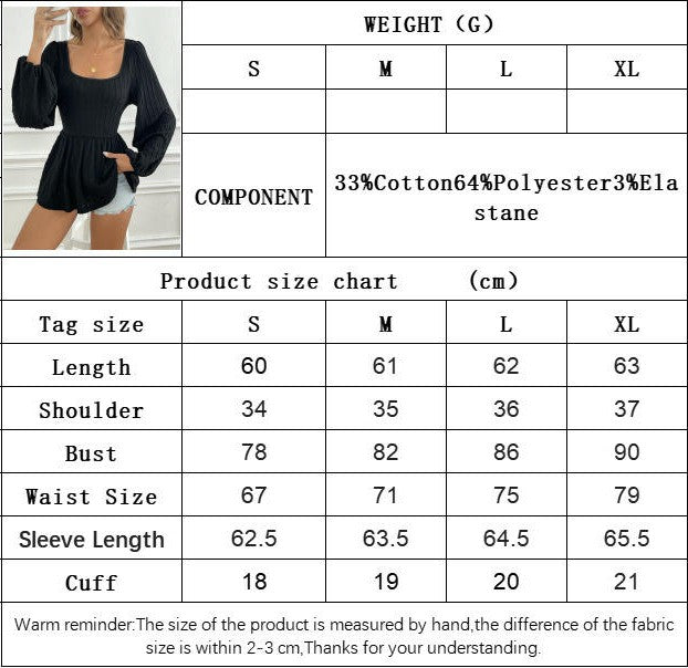 Women Puff Long Sleeve Shirts Square Neck Casual Babydoll Tunic Tops