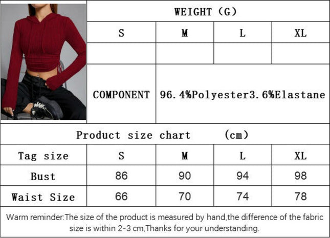 Women's Ribbed Knit Hoodie Drawstring Long Sleeve Slim Fit Crop Tops