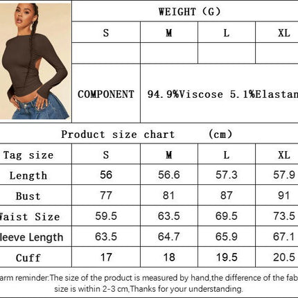 Women's Backless Long Sleeve Crop Top Sexy Slim Fit Crew Neck T Shirt
