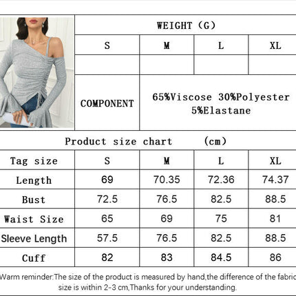 Womens Ruffle Long Sleeve Shirts Off The Shoulder Drawstring Ruched Slim Fit Crop Tops