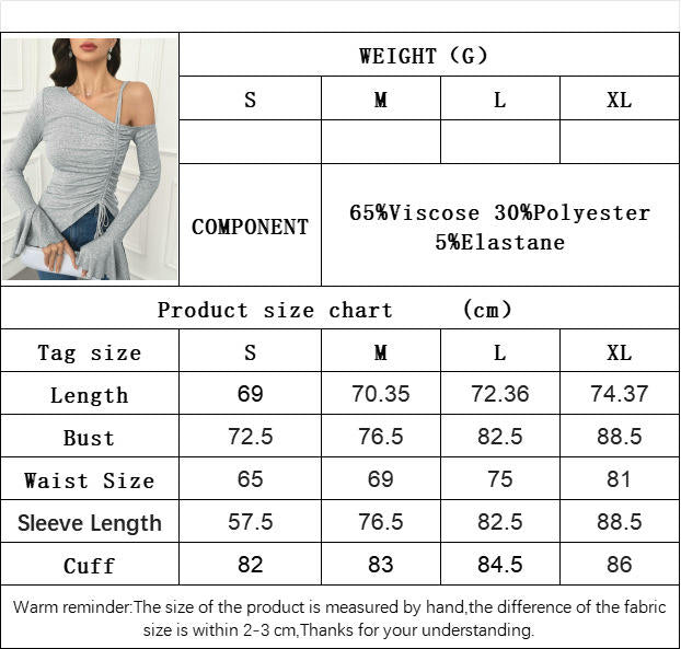 Womens Ruffle Long Sleeve Shirts Off The Shoulder Drawstring Ruched Slim Fit Crop Tops