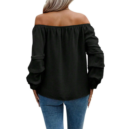 Women's Off Shoulder Ruched Long Sleeve Casual Loose Tops Blouse Shirt