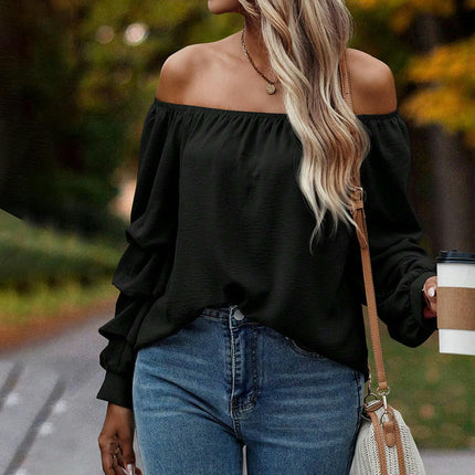 Women's Off Shoulder Ruched Long Sleeve Casual Loose Tops Blouse Shirt