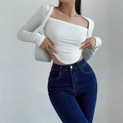 Women Long Sleeve Crop Tops Shirts Square Neck Tight Fitted Going Out T-Shirt