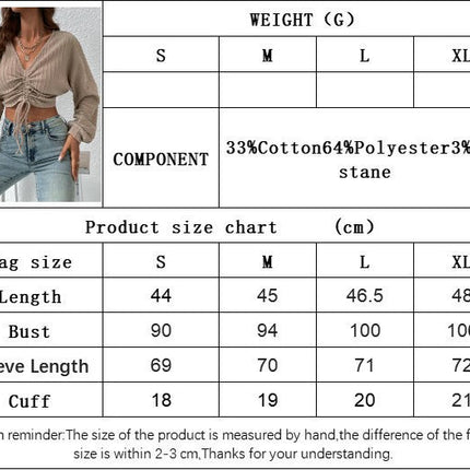 Women's Drawstring V Neck Ruched Lantern Long Sleeve Crop Top Blouse