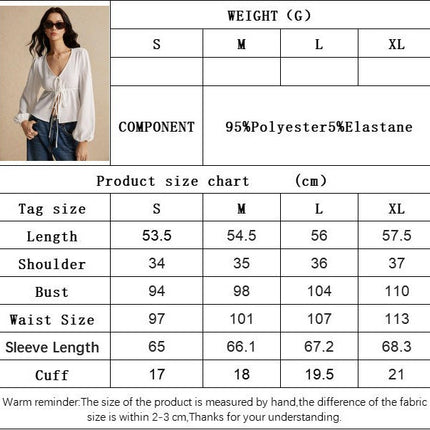 Women's Sexy V Neck Tie Open Front Long Sleeve Crop Top Blouse