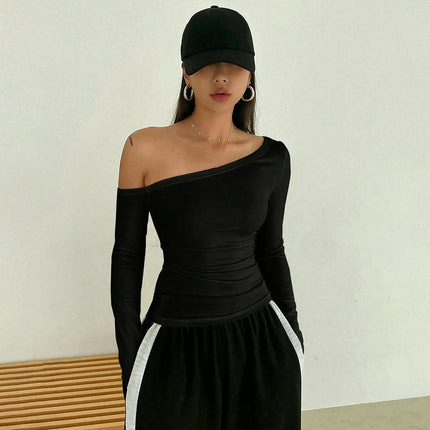 Womens Long Sleeve Shirts Off The Shoulder Going Out Slim Fit Crop Tops
