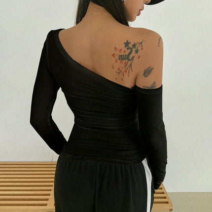 Womens Long Sleeve Shirts Off The Shoulder Going Out Slim Fit Crop Tops