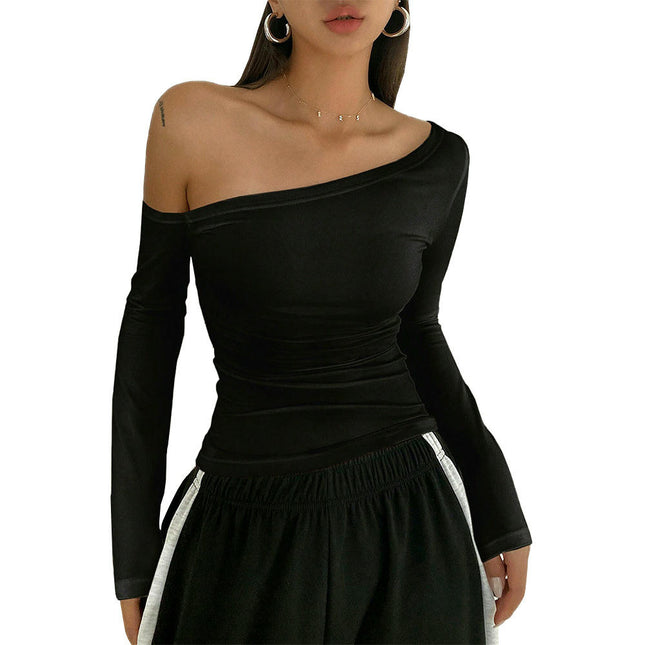 Womens Long Sleeve Shirts Off The Shoulder Going Out Slim Fit Crop Tops