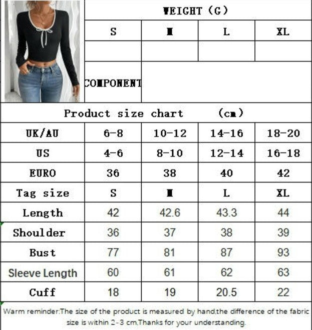 Women's Colorblock Bow Scoop Neck Shirts Long Sleeve Slim Fit Crop Top