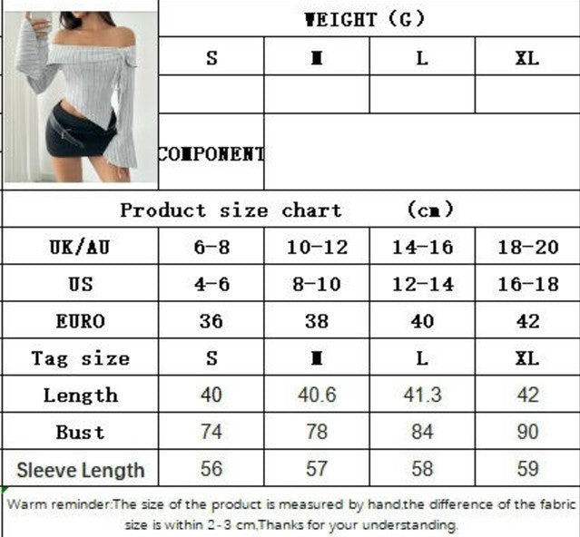 Women's Off The Shoulder Bell Long Sleeve Top Asymmetrical Hem Knit Blouse