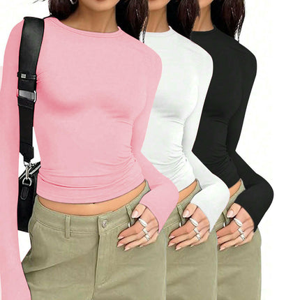 Long Sleeve T Shirts for Women Basic Crew Neck Going Out Stretchy Slim Tops