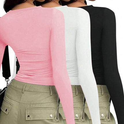 Long Sleeve T Shirts for Women Basic Crew Neck Going Out Stretchy Slim Tops