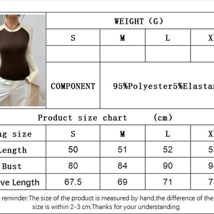 Women's Long Sleeve Crew Neck T Shirts Slim Fit Color Block Crop Tops