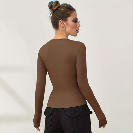 Women's Cut Out T Shirts Long Sleeve Crew Neck Casual Slim Fitted Going Out Crop Tops