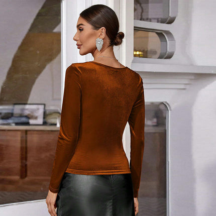 Velvet Tops for Women's Long Sleeves Sweetheart Neck Blouse