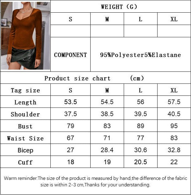 Velvet Tops for Women's Long Sleeves Sweetheart Neck Blouse