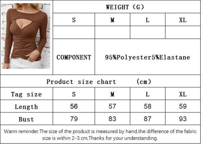 Women's Cutout Tops Long Sleeve Round Neck Ruched Slim Fit T-Shirts