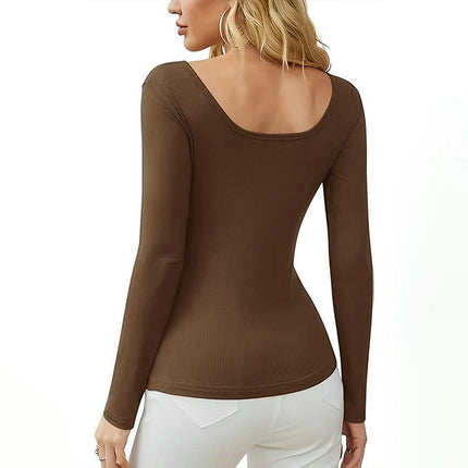 Women's Cutout Tops Long Sleeve Round Neck Ruched Slim Fit T-Shirts