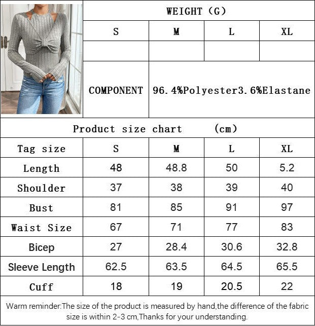 Women's Sexy Halter Lightweight Ribbed Knit Top Long Sleeve Cut Out Slim Fit T Shirt