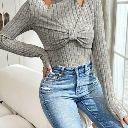 Women's Sexy Halter Lightweight Ribbed Knit Top Long Sleeve Cut Out Slim Fit T Shirt