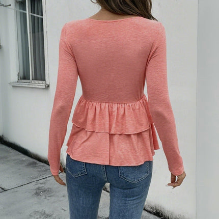 Women's Long Sleeve Peplum Tunic Tops Casual Scoop Neck Flowy Shirt