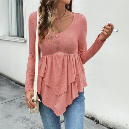Women's Long Sleeve Peplum Tunic Tops Casual Scoop Neck Flowy Shirt