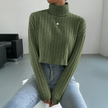 Women's Knitted Sweater Turtleneck Long Sleeve Sexy Loose Pullover Lightweight Crop Top