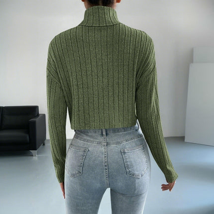 Women's Knitted Sweater Turtleneck Long Sleeve Sexy Loose Pullover Lightweight Crop Top