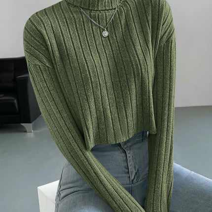 Women's Knitted Sweater Turtleneck Long Sleeve Sexy Loose Pullover Lightweight Crop Top