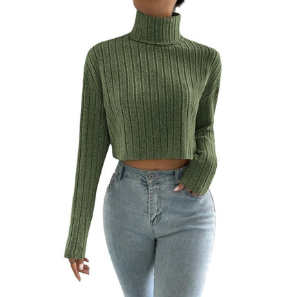 Women's Knitted Sweater Turtleneck Long Sleeve Sexy Loose Pullover Lightweight Crop Top