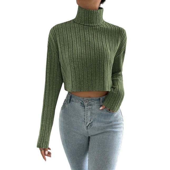 Women's Knitted Sweater Turtleneck Long Sleeve Sexy Loose Pullover Lightweight Crop Top