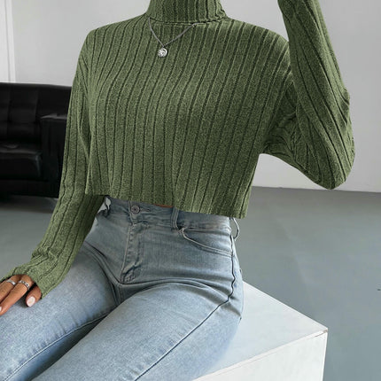 Women's Knitted Sweater Turtleneck Long Sleeve Sexy Loose Pullover Lightweight Crop Top