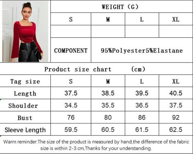 Long Sleeve Crop Tops for Women Slim Fit Square Neck Ruched Blouse Party Velvet Top
