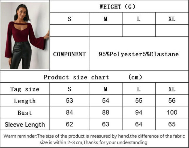 Women's Bell Long Sleeve Slim Fit Crop Top Cut Out Sweetheart Neck T Shirt