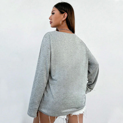 Women's V Neck Long Sleeve T Shirts Casual Loose Tops Fall Fashion Basic Blouses