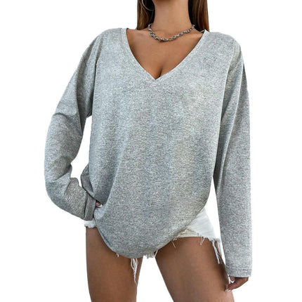 Women's V Neck Long Sleeve T Shirts Casual Loose Tops Fall Fashion Basic Blouses