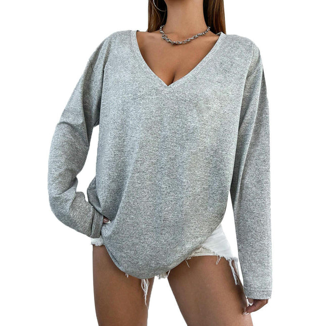 Women's V Neck Long Sleeve T Shirts Casual Loose Tops Fall Fashion Basic Blouses