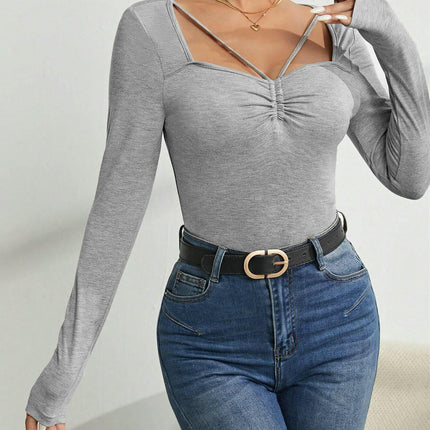 Women's Sexy Square Neck Long Sleeve Going Out T Shirt Crop Top