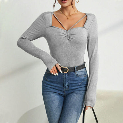 Women's Sexy Square Neck Long Sleeve Going Out T Shirt Crop Top