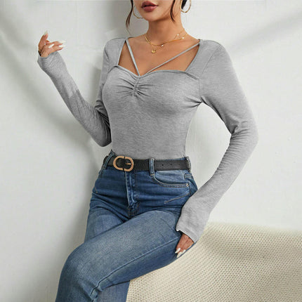 Women's Sexy Square Neck Long Sleeve Going Out T Shirt Crop Top