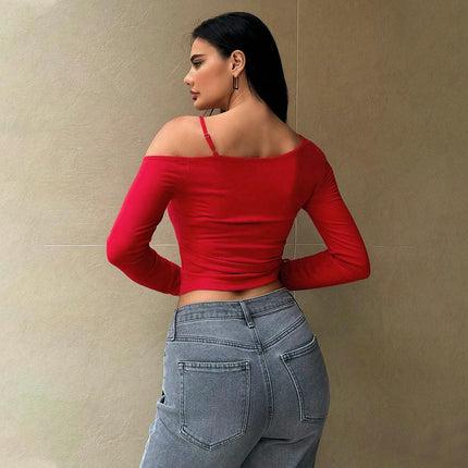 Womens Off The Shoulder Tops Long Sleeve Basic Going Out T Shirts